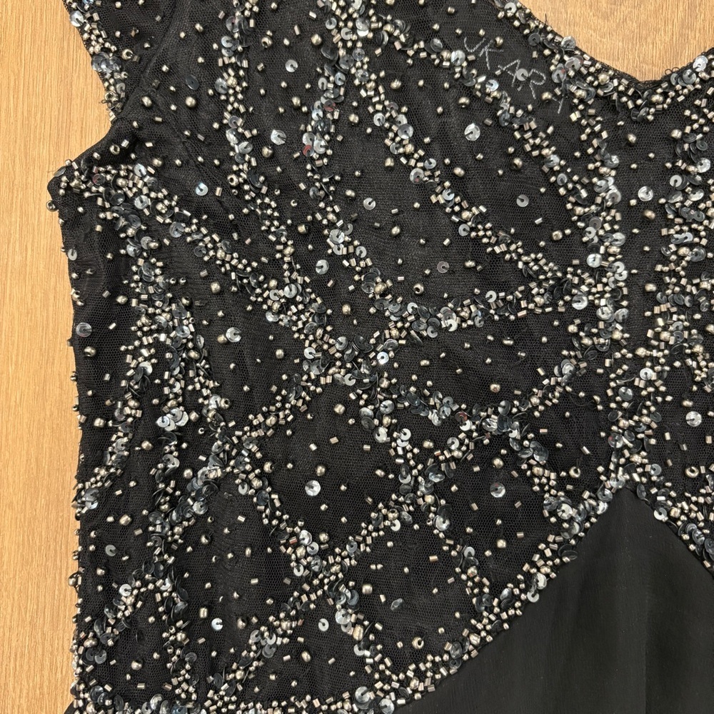 NWT πJ KARAπ BEADED BODICE CHIFFON EVENING DRESS BLACK / SILVER SZ 10 - Picture 4 of 9